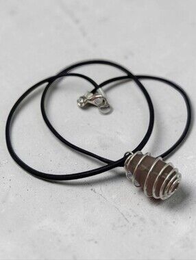 Handmade Lace Agate Stone Pendant in Silver Spiral Cage Necklace